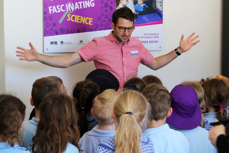 Tim giving a ripping speech to a group of school children at the Museum